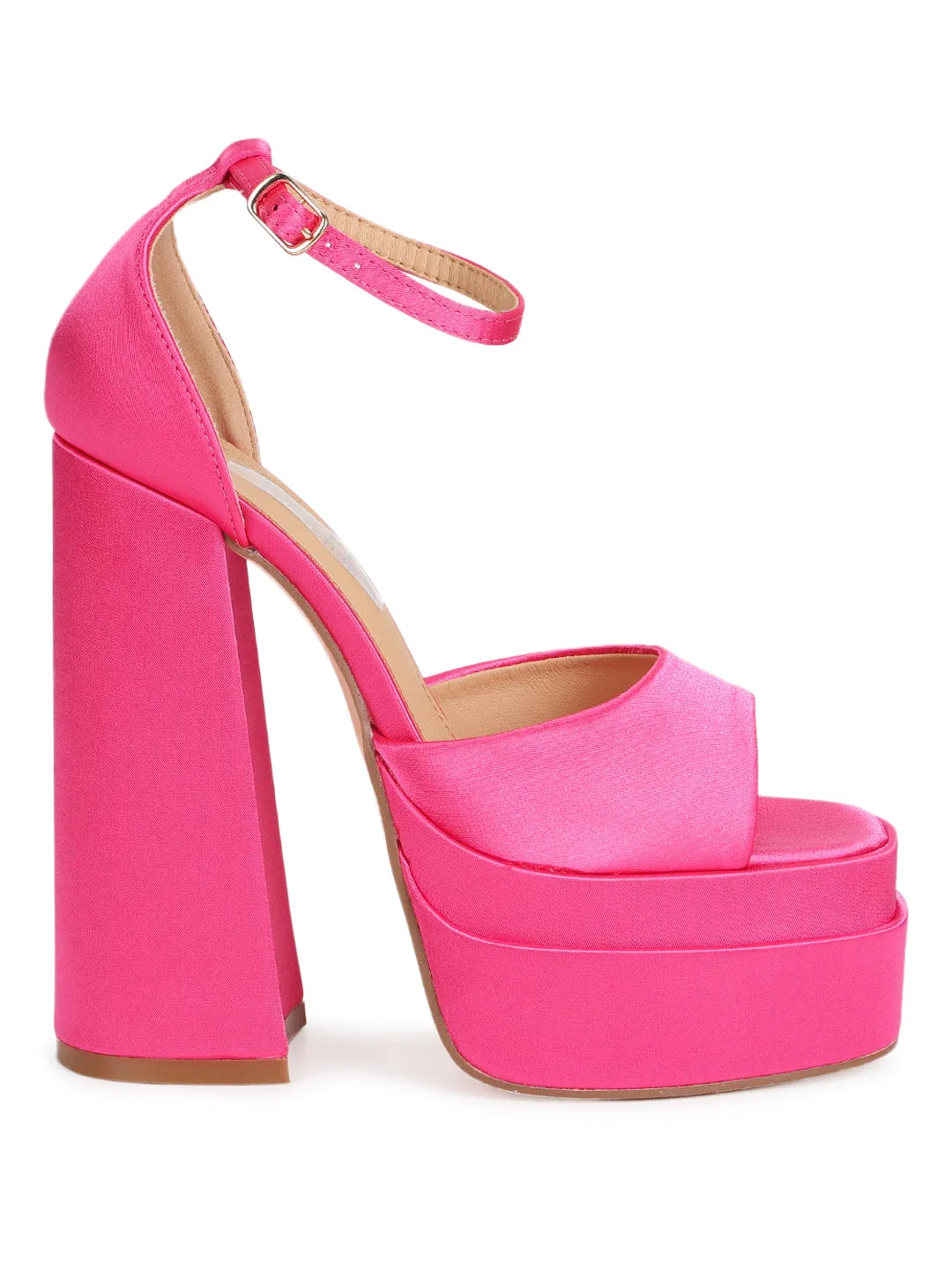 Hot Pink Satin Strappy Block Sandals (TC-GOWN2-PNK)