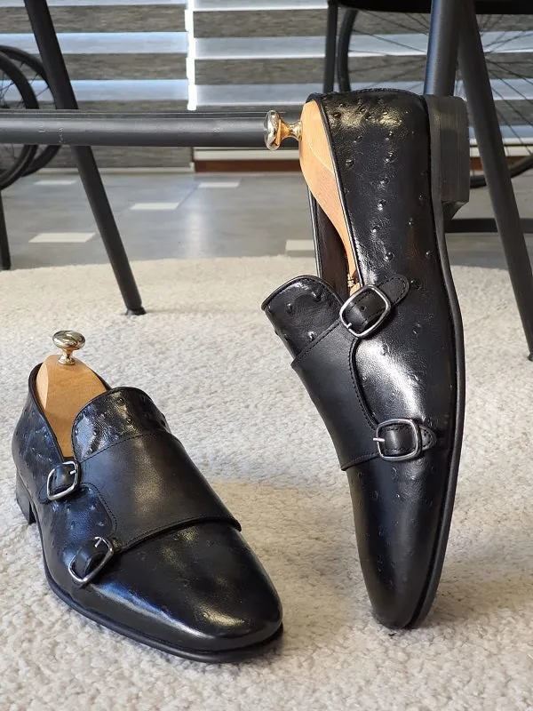 Julami Black Double Monk Strap Shoes