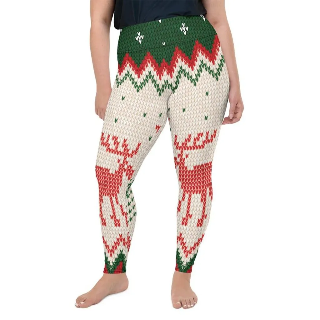 Knitted Print Ugly Christmas Plus Size Leggings