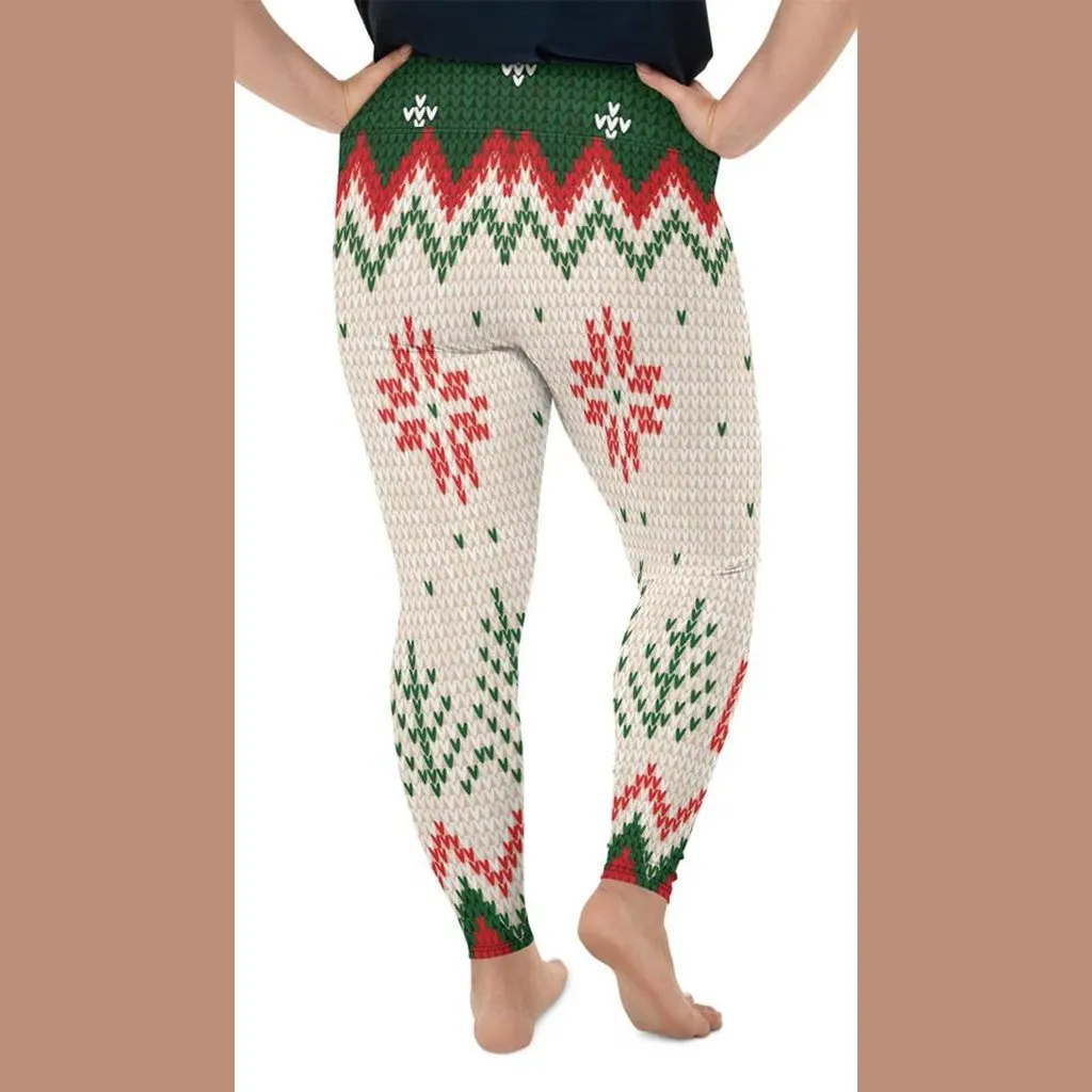 Knitted Print Ugly Christmas Plus Size Leggings