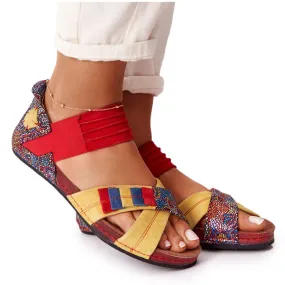 Leather Sandals With Cuff Maciejka 03375 Red-Yellow