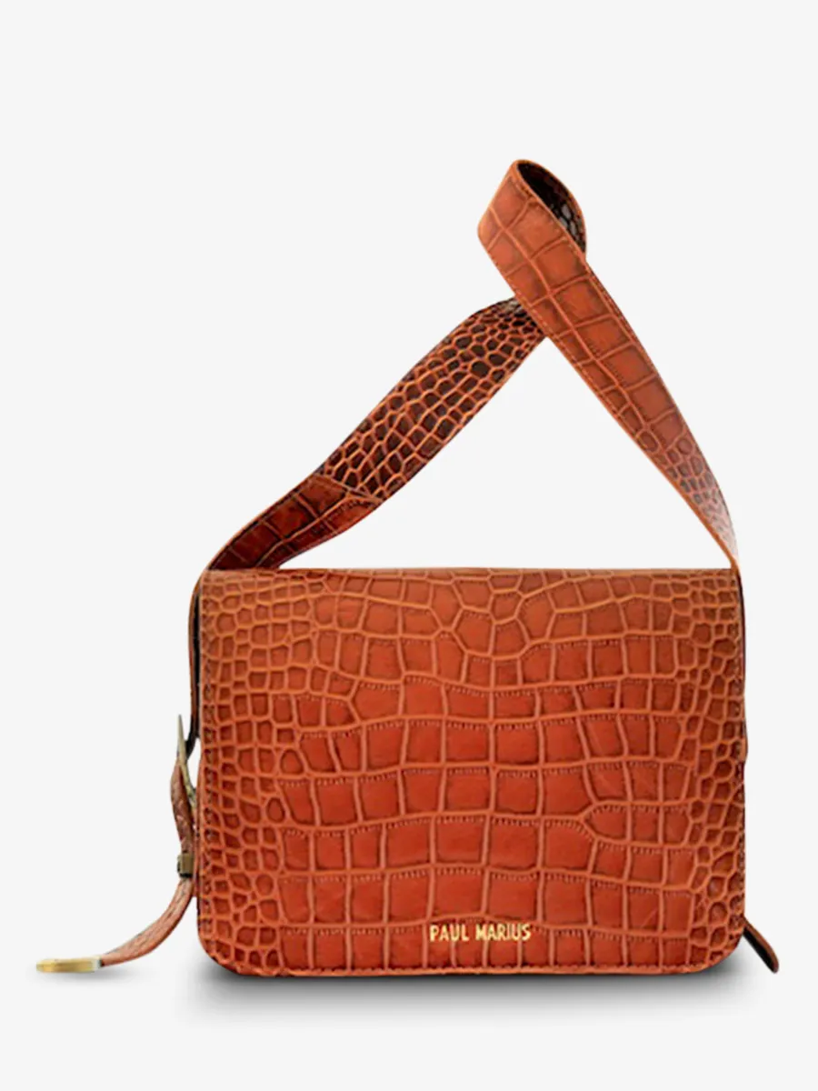 leather shoulder bag for woman Brown - LeBaguette Alligator Cocktail Amber | PAUL MARIUS