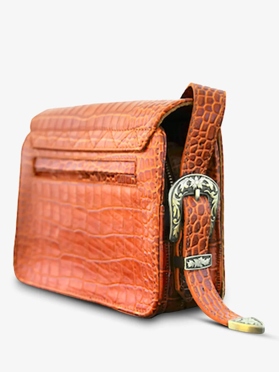 leather shoulder bag for woman Brown - LeBaguette Alligator Cocktail Amber | PAUL MARIUS