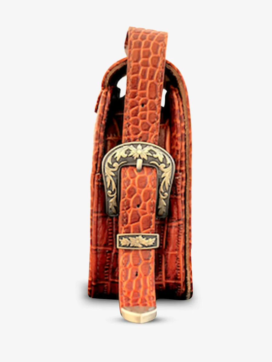 leather shoulder bag for woman Brown - LeBaguette Alligator Cocktail Amber | PAUL MARIUS