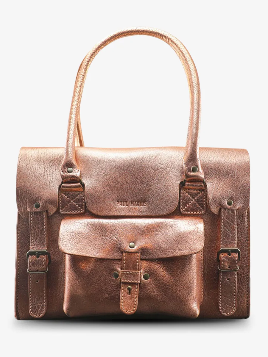 leather shoulder bag for woman Pink,Gold - LeRive Gauche - M Rose Gold | PAUL MARIUS