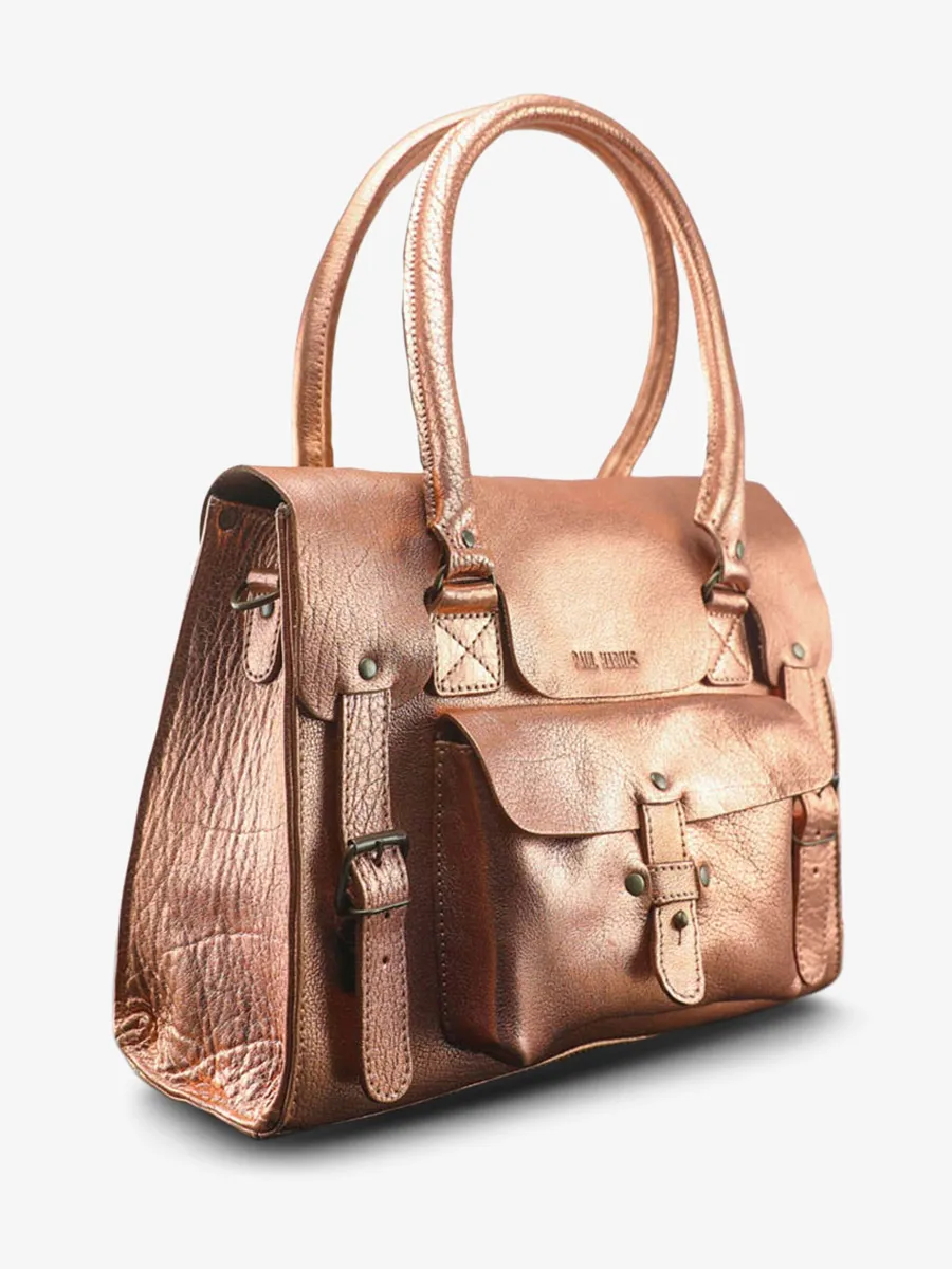 leather shoulder bag for woman Pink,Gold - LeRive Gauche - M Rose Gold | PAUL MARIUS