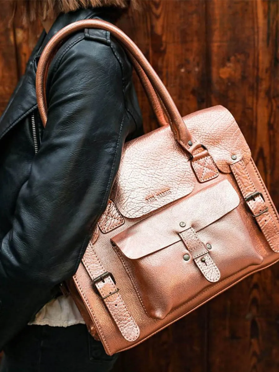 leather shoulder bag for woman Pink,Gold - LeRive Gauche - M Rose Gold | PAUL MARIUS