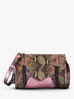 leather woman shoulder bag Red,Pink - L'Indispensable Python Magma Metallic Pink | PAUL MARIUS