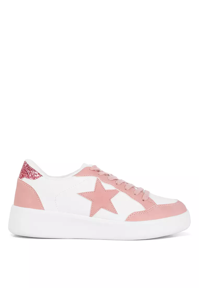 London Rag White Pink Glitter Detail Star Sneakers