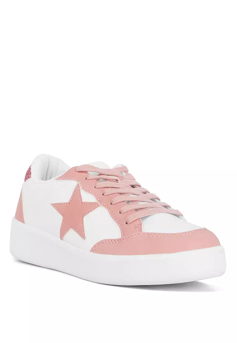 London Rag White Pink Glitter Detail Star Sneakers