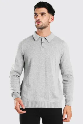 Long Sleeve Knitted Polo | boohooMAN UK