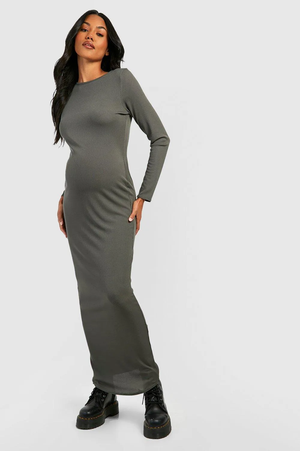 Maternity Contour Rib Long Sleeve Maxi Dress