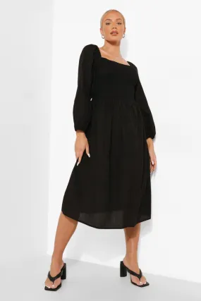 Maternity Linen Shirred Midi Dress