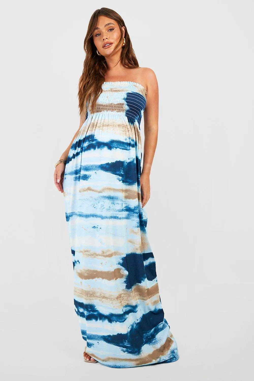 Maternity Tie Dye Shirred Maxi Dress