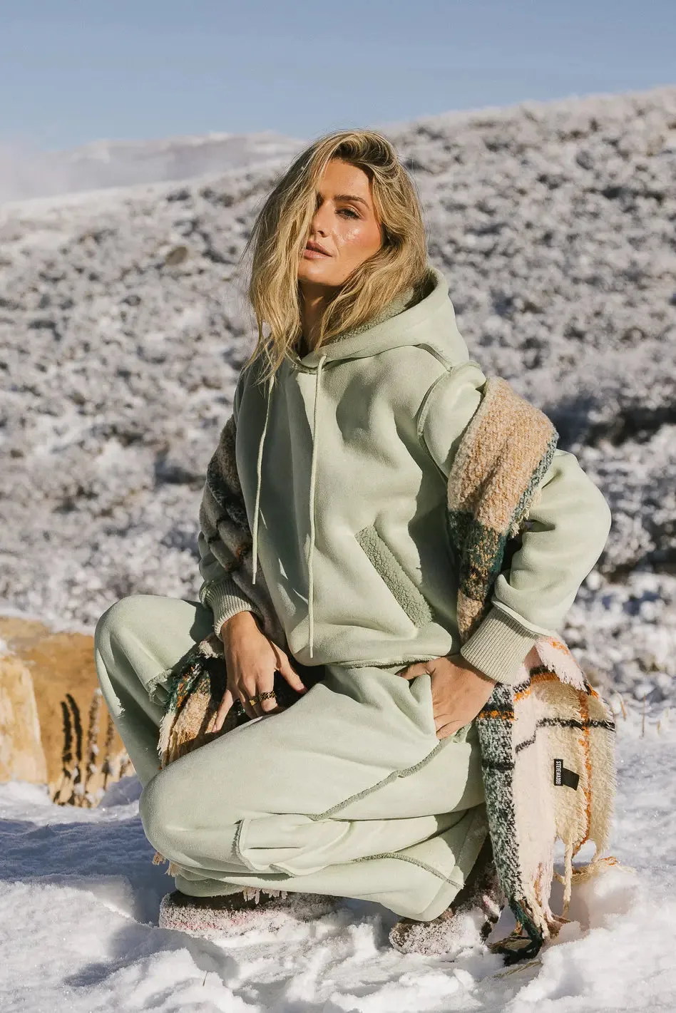 Mattie Faux Shearling Hoodie in Sage - FINAL SALE