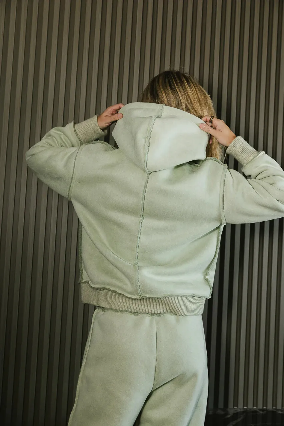 Mattie Faux Shearling Hoodie in Sage - FINAL SALE