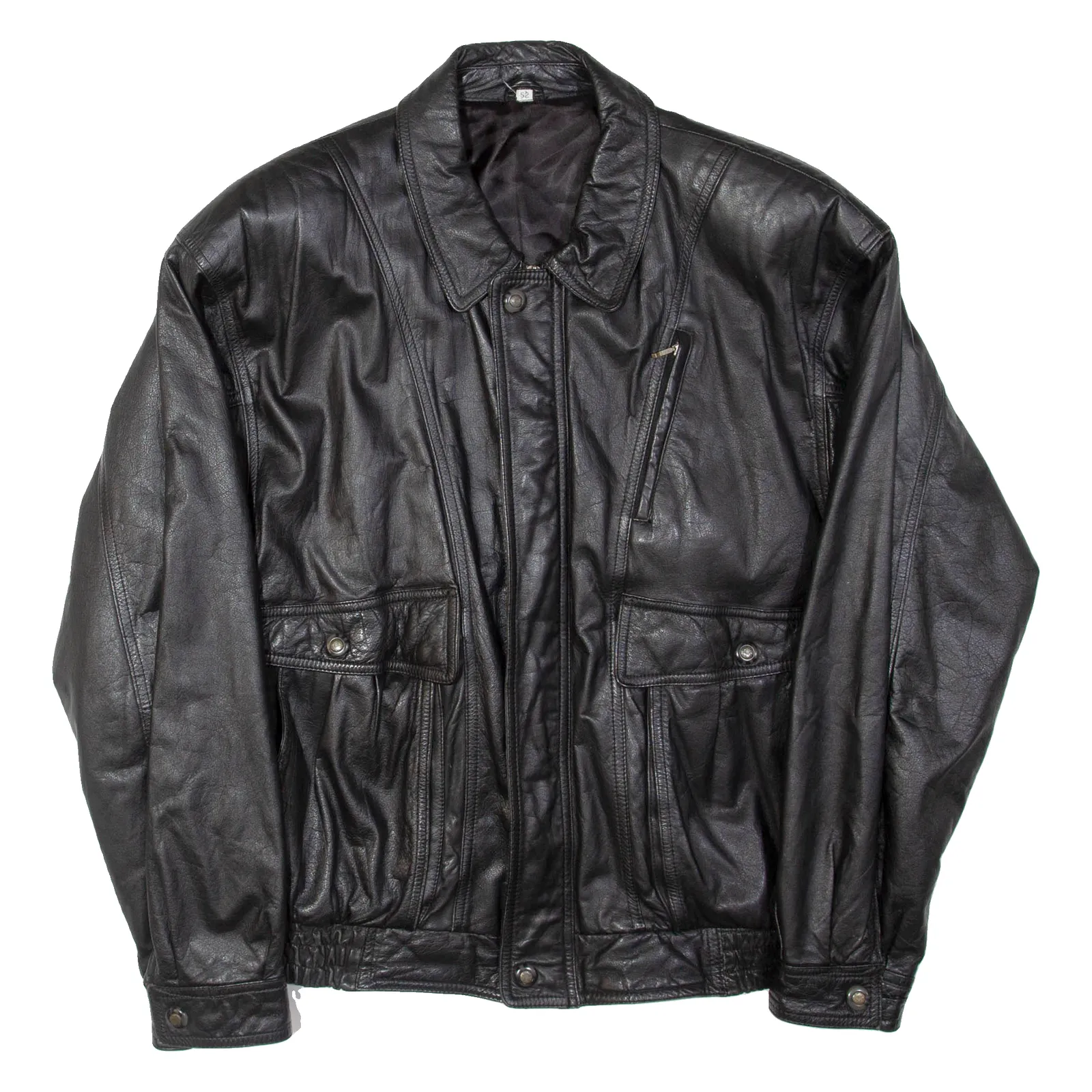 Mens Biker Jacket Black Leather L