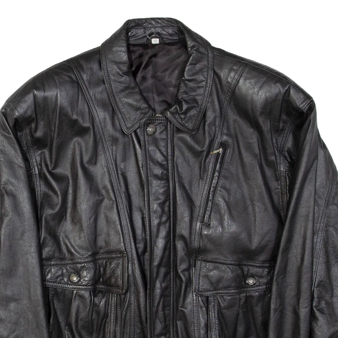 Mens Biker Jacket Black Leather L