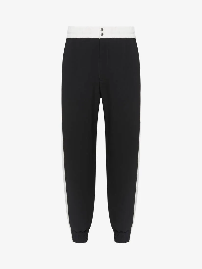 Men's Contrasting Side Stripe Joggers in Black/ivory