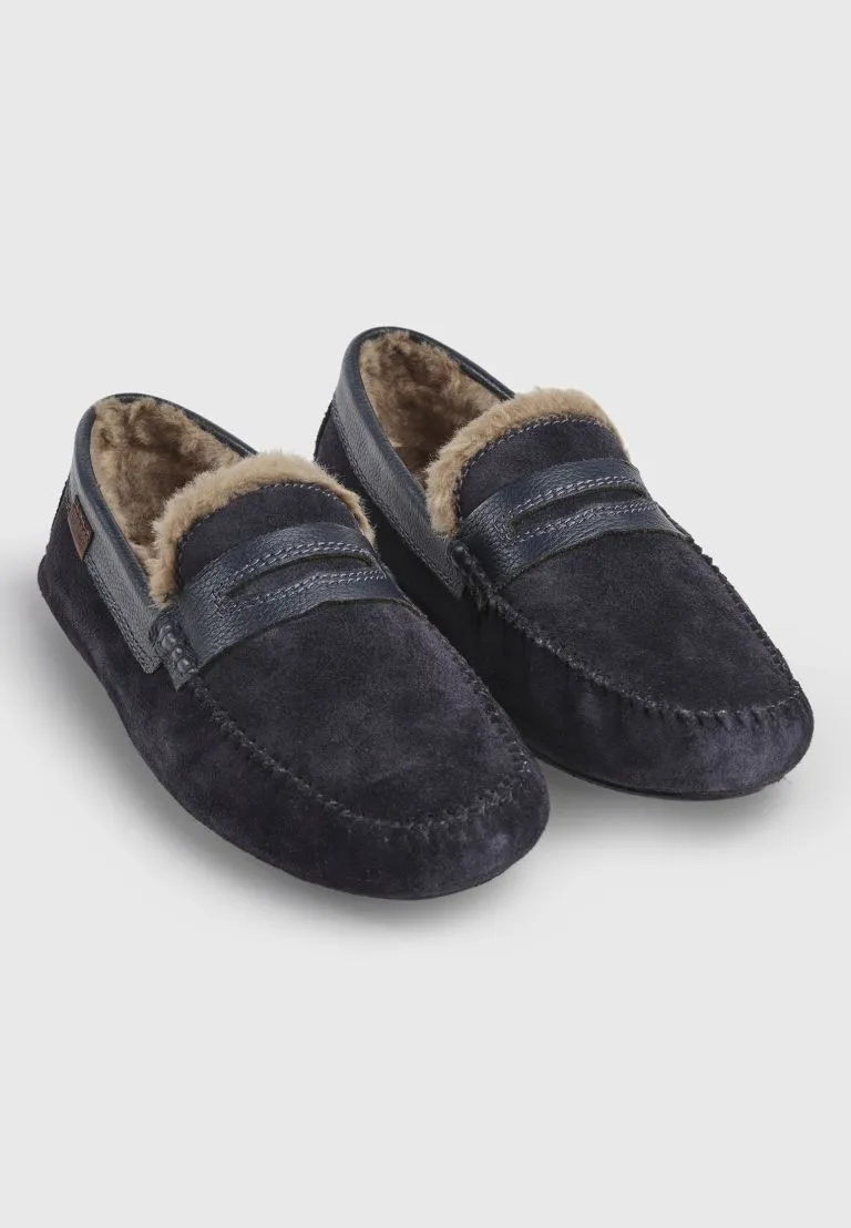 Navy and Beige Moccasin Slipper