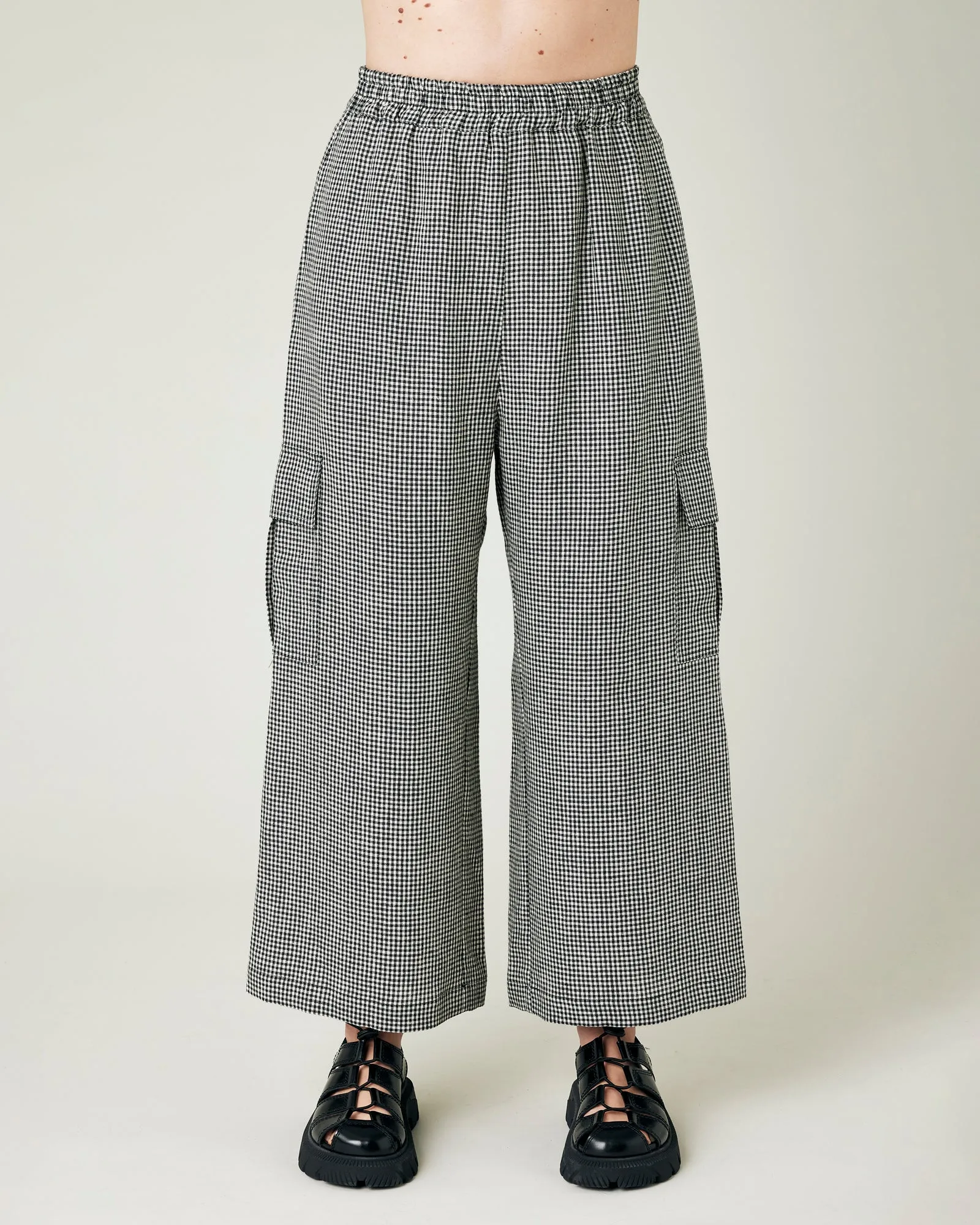 Orla Black & Stone Micro Gingham Linen Trousers