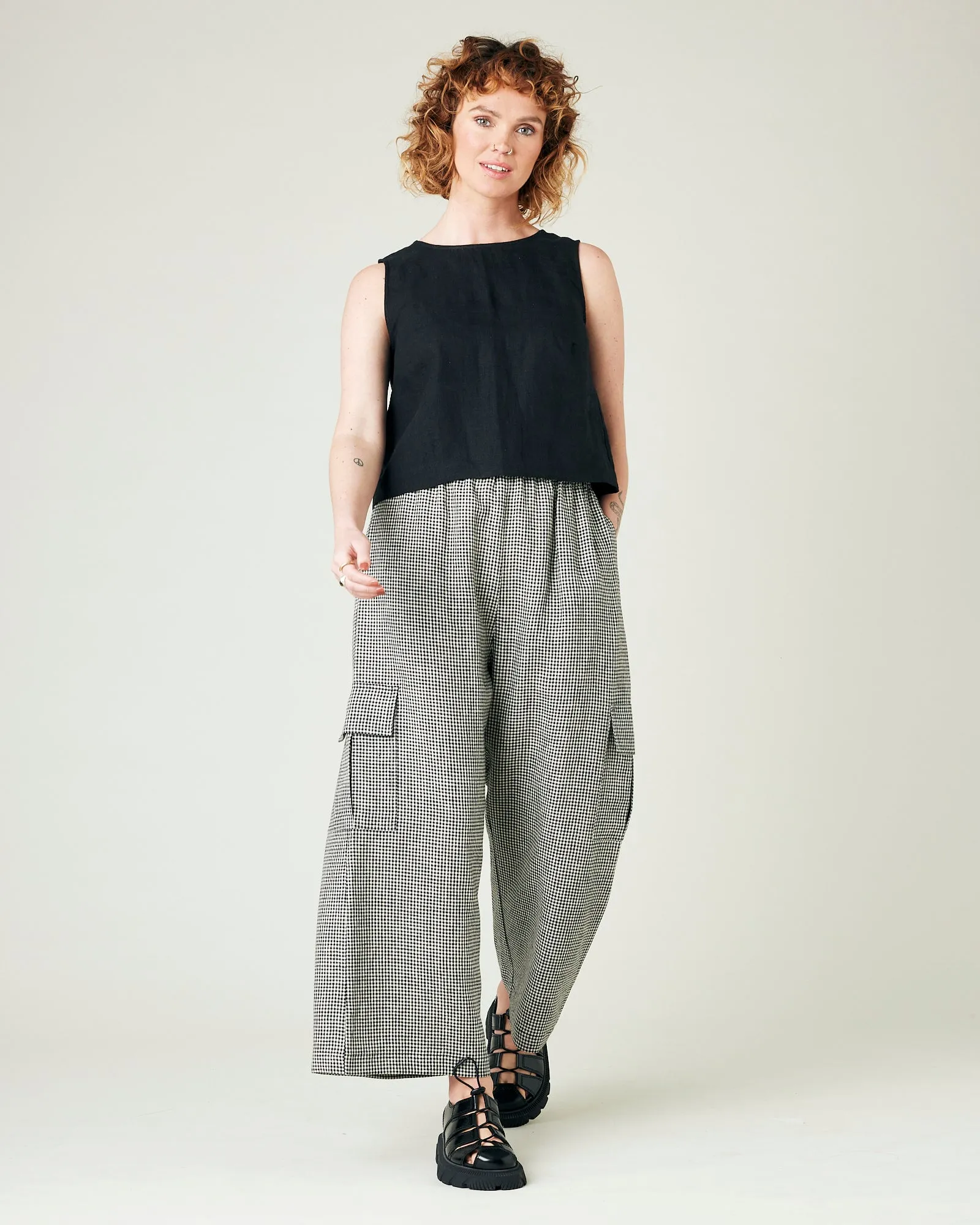 Orla Black & Stone Micro Gingham Linen Trousers