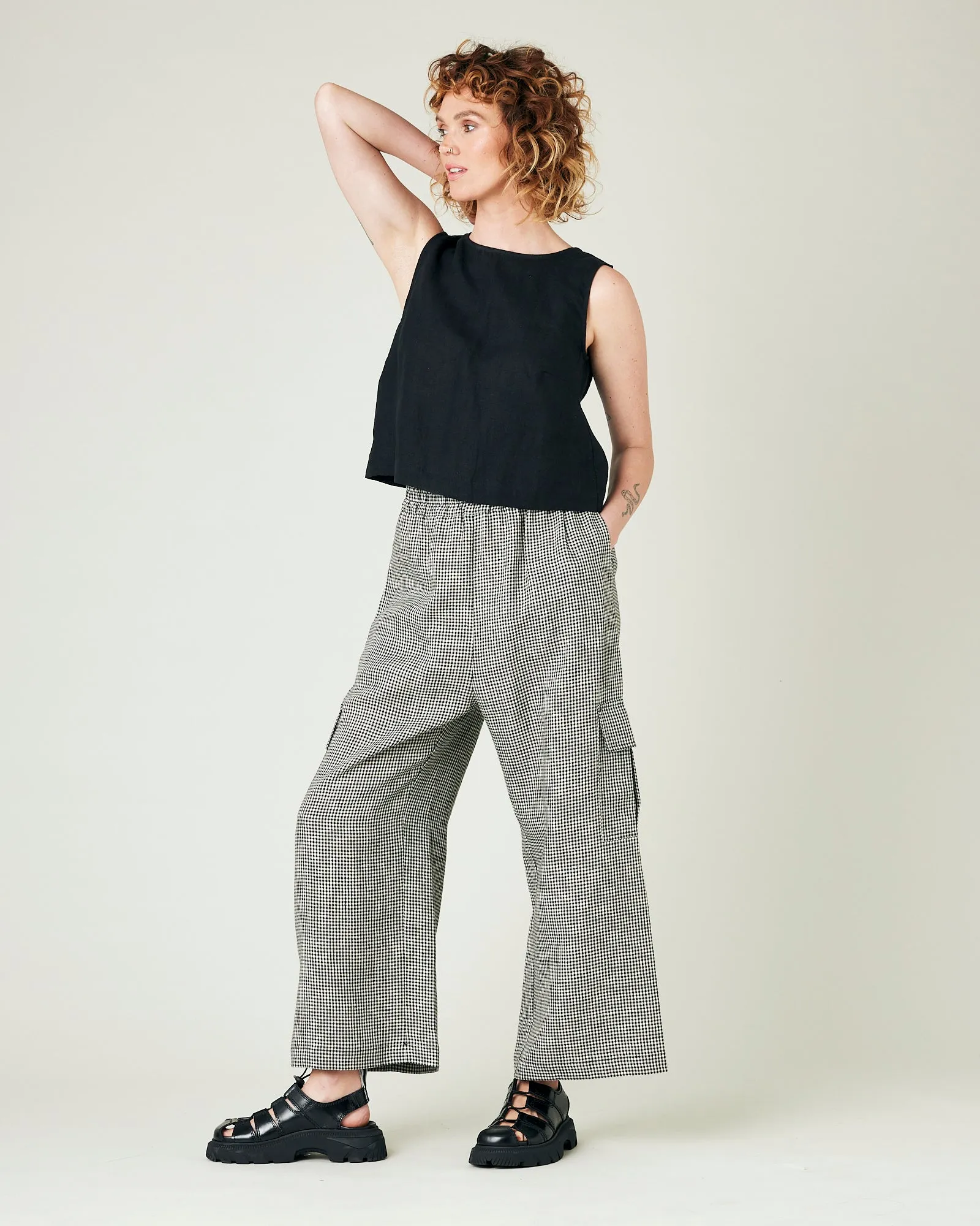 Orla Black & Stone Micro Gingham Linen Trousers