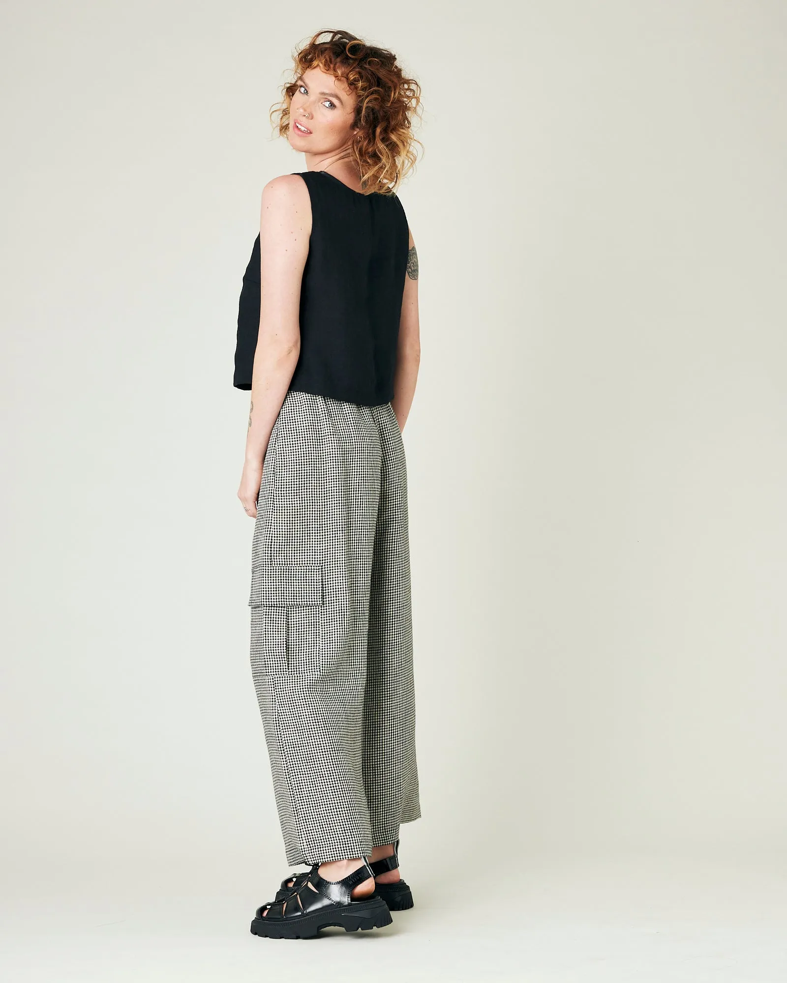 Orla Black & Stone Micro Gingham Linen Trousers