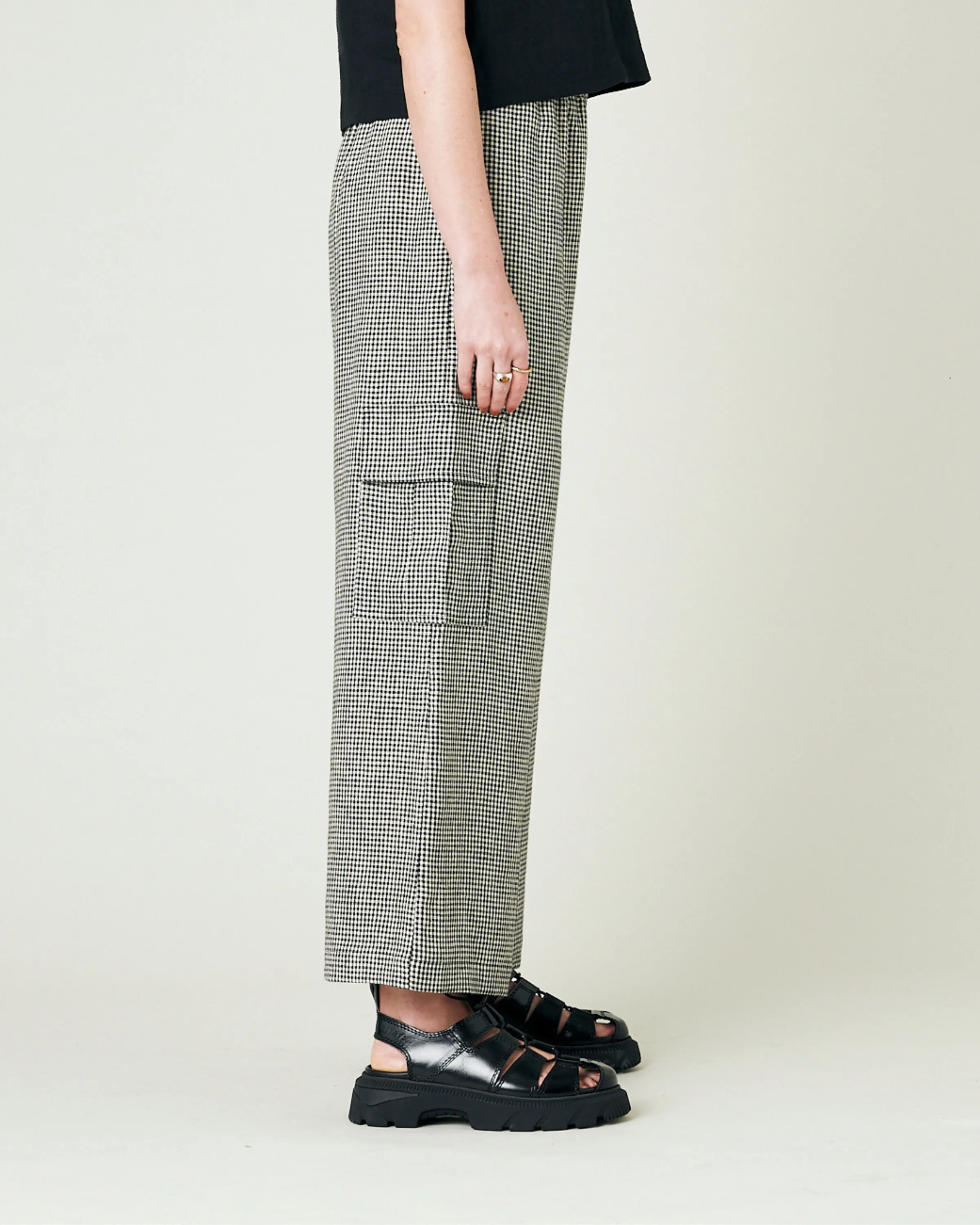 Orla Black & Stone Micro Gingham Linen Trousers