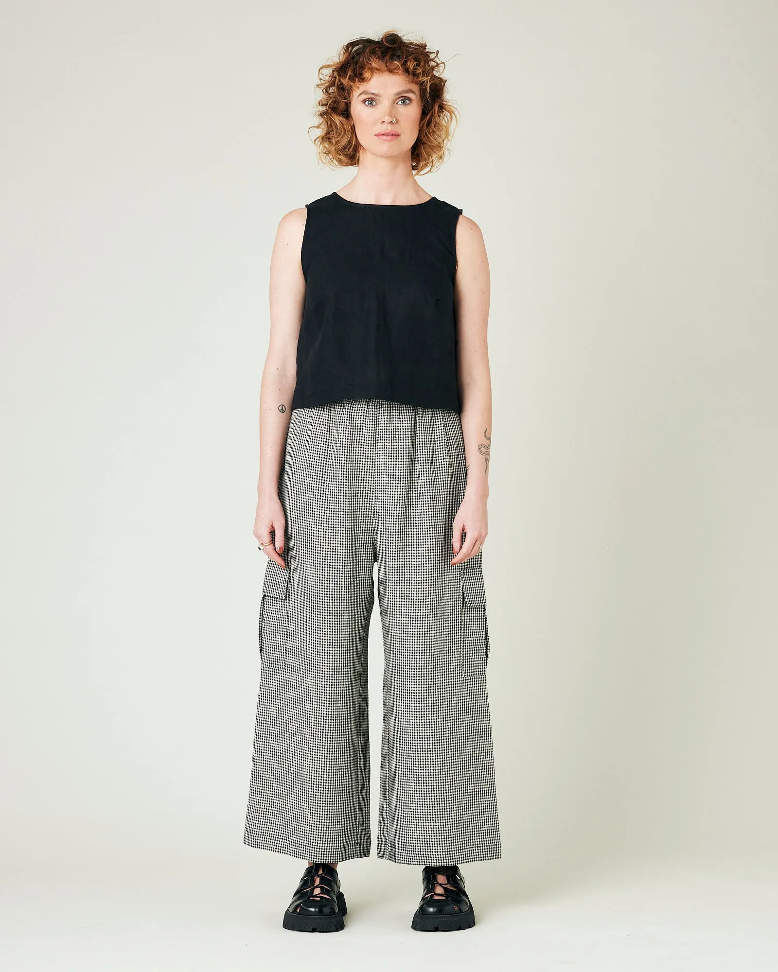 Orla Black & Stone Micro Gingham Linen Trousers