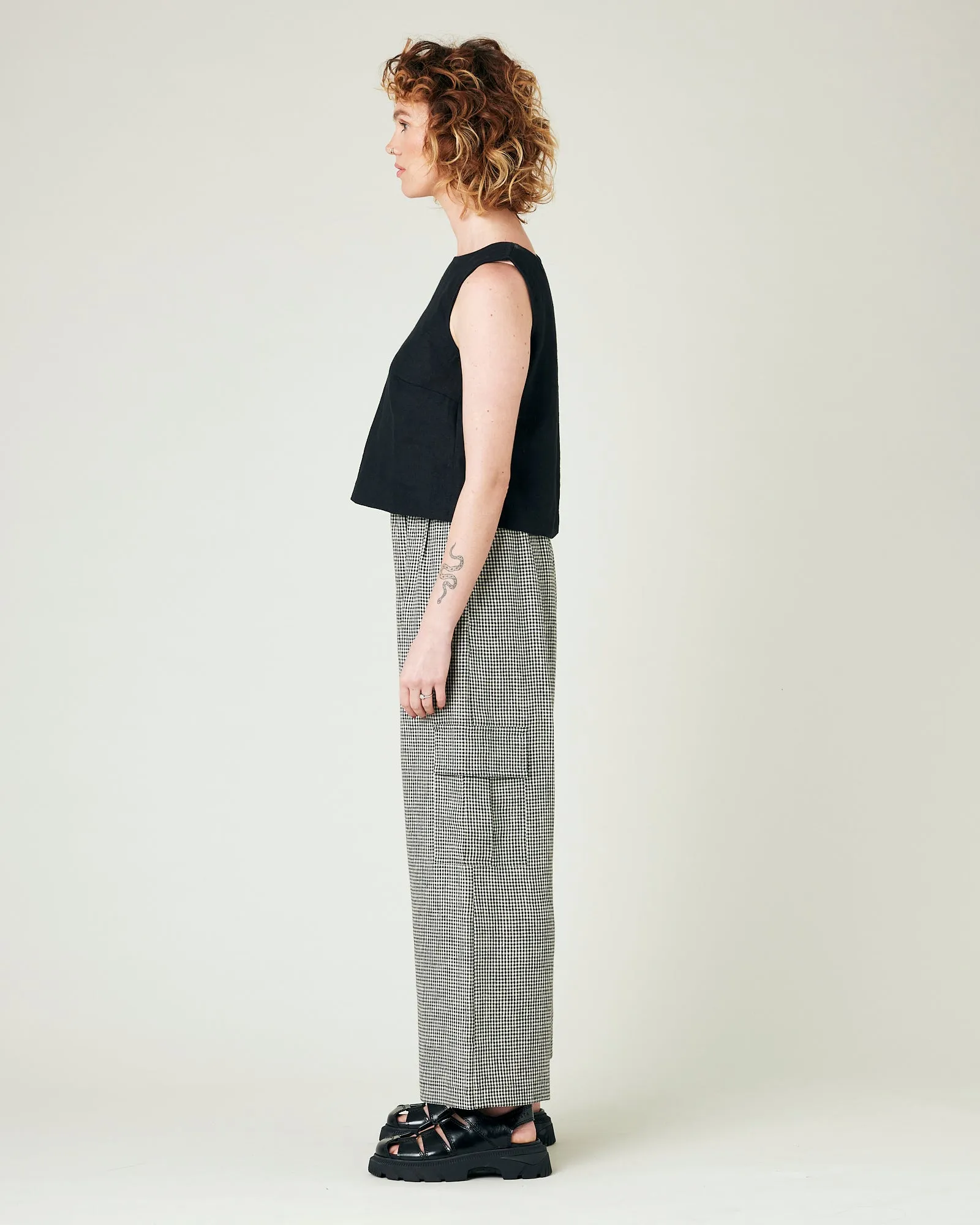 Orla Black & Stone Micro Gingham Linen Trousers