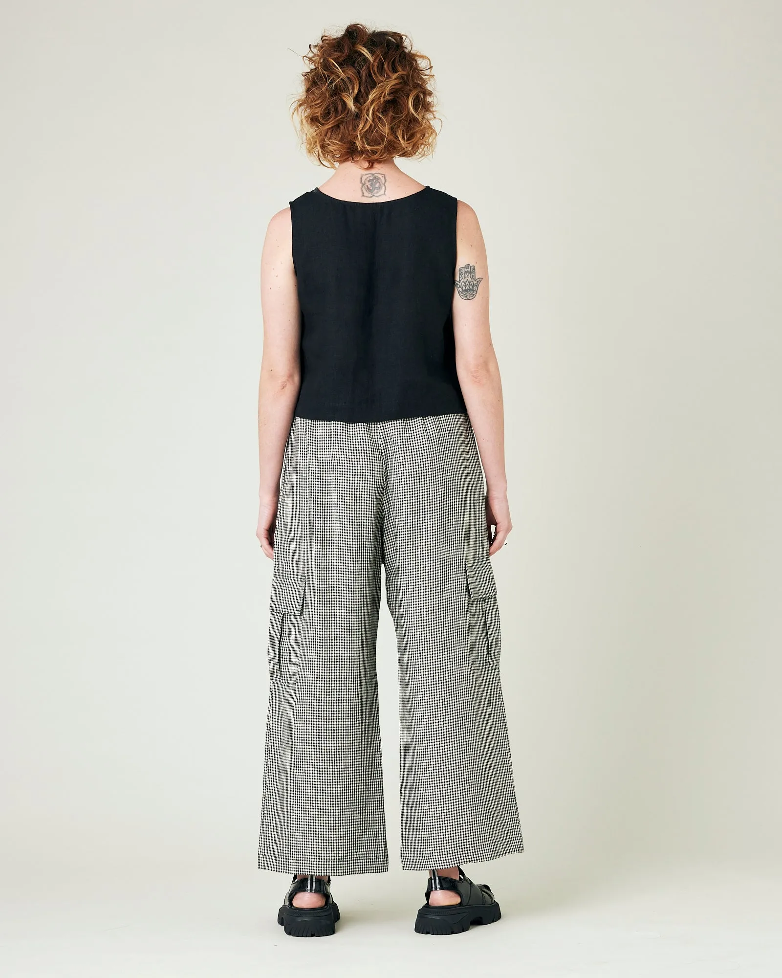 Orla Black & Stone Micro Gingham Linen Trousers