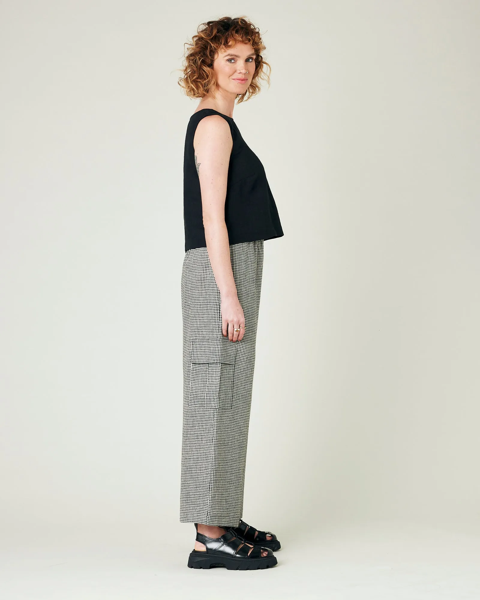 Orla Black & Stone Micro Gingham Linen Trousers