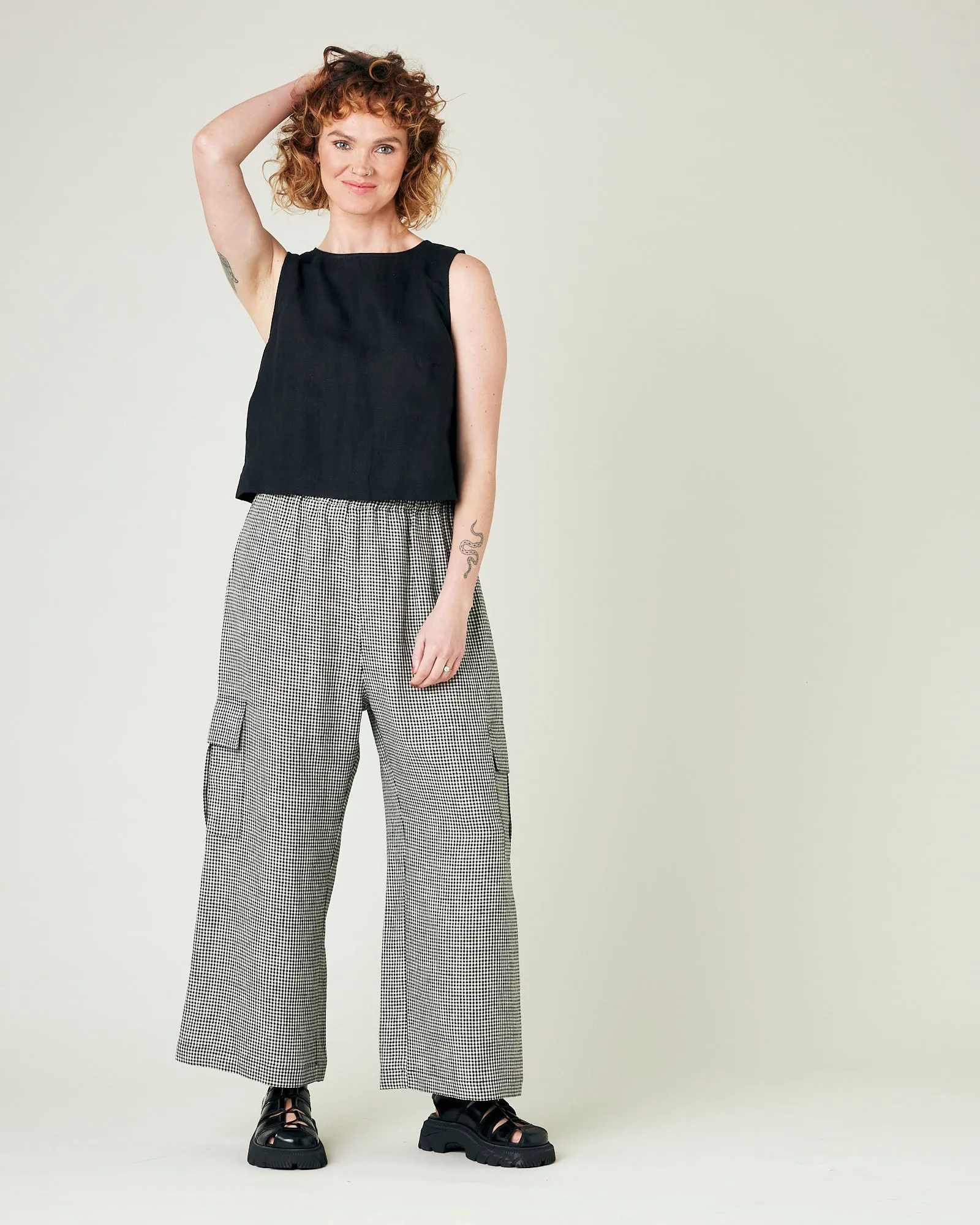 Orla Black & Stone Micro Gingham Linen Trousers