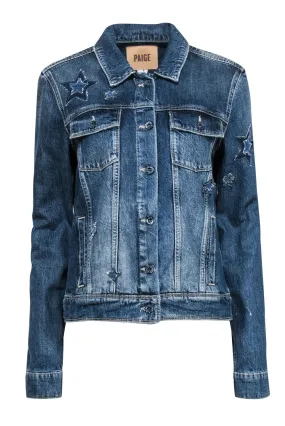 Paige - Blue Denim Jacket w/ Star Patches Sz L