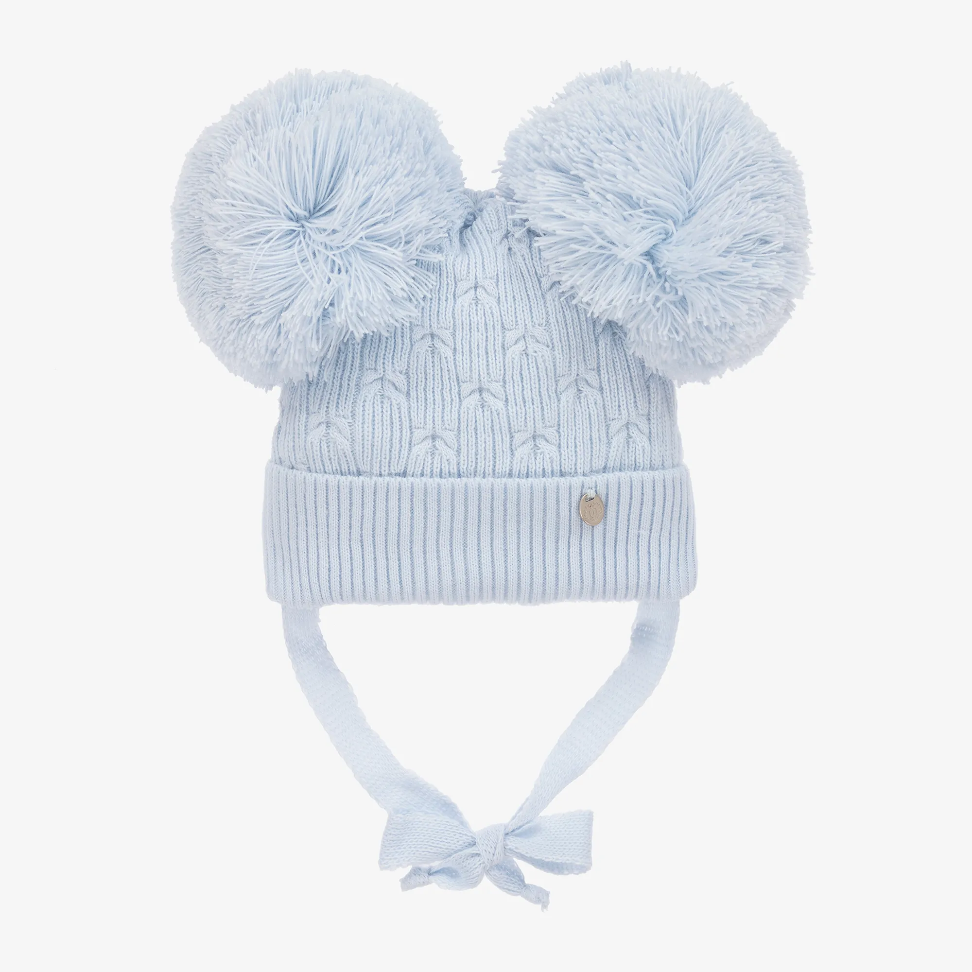 Pale Blue Knitted Pom-Pom Hat