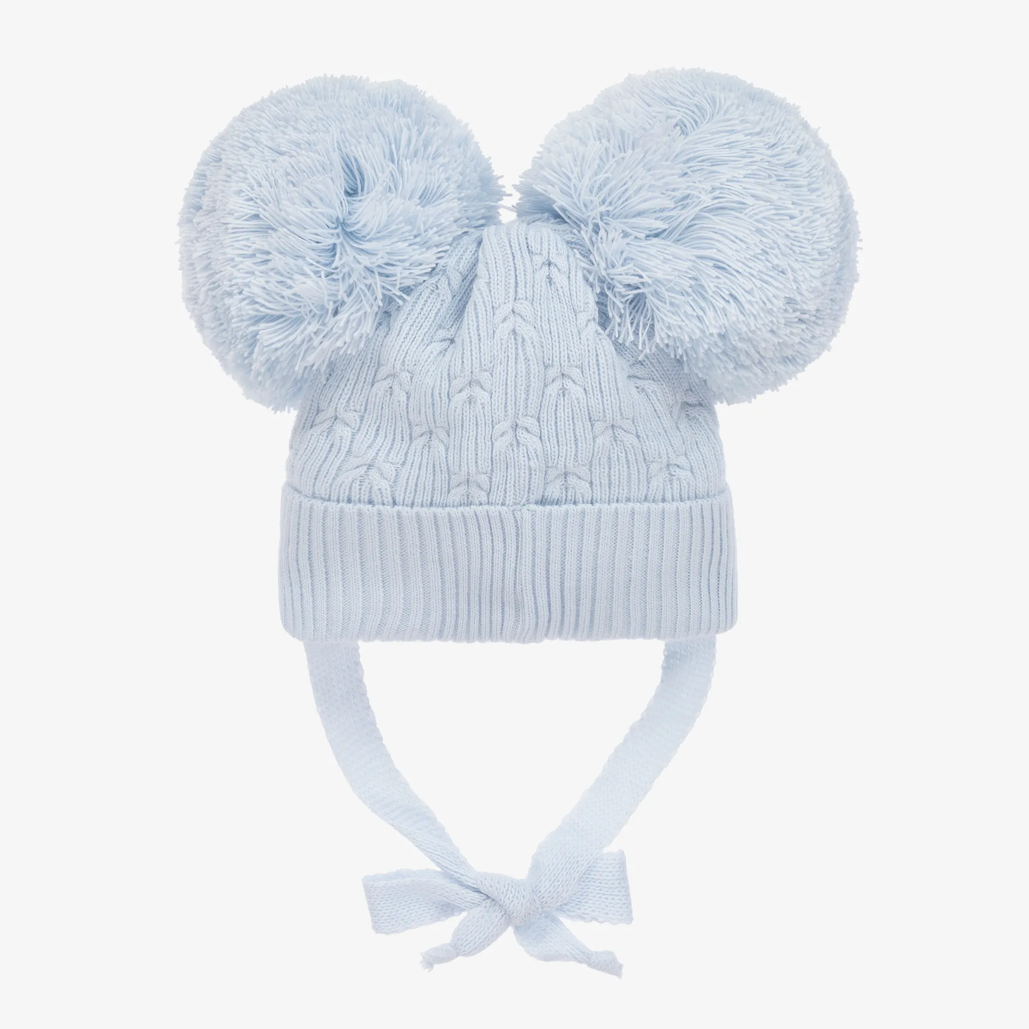 Pale Blue Knitted Pom-Pom Hat