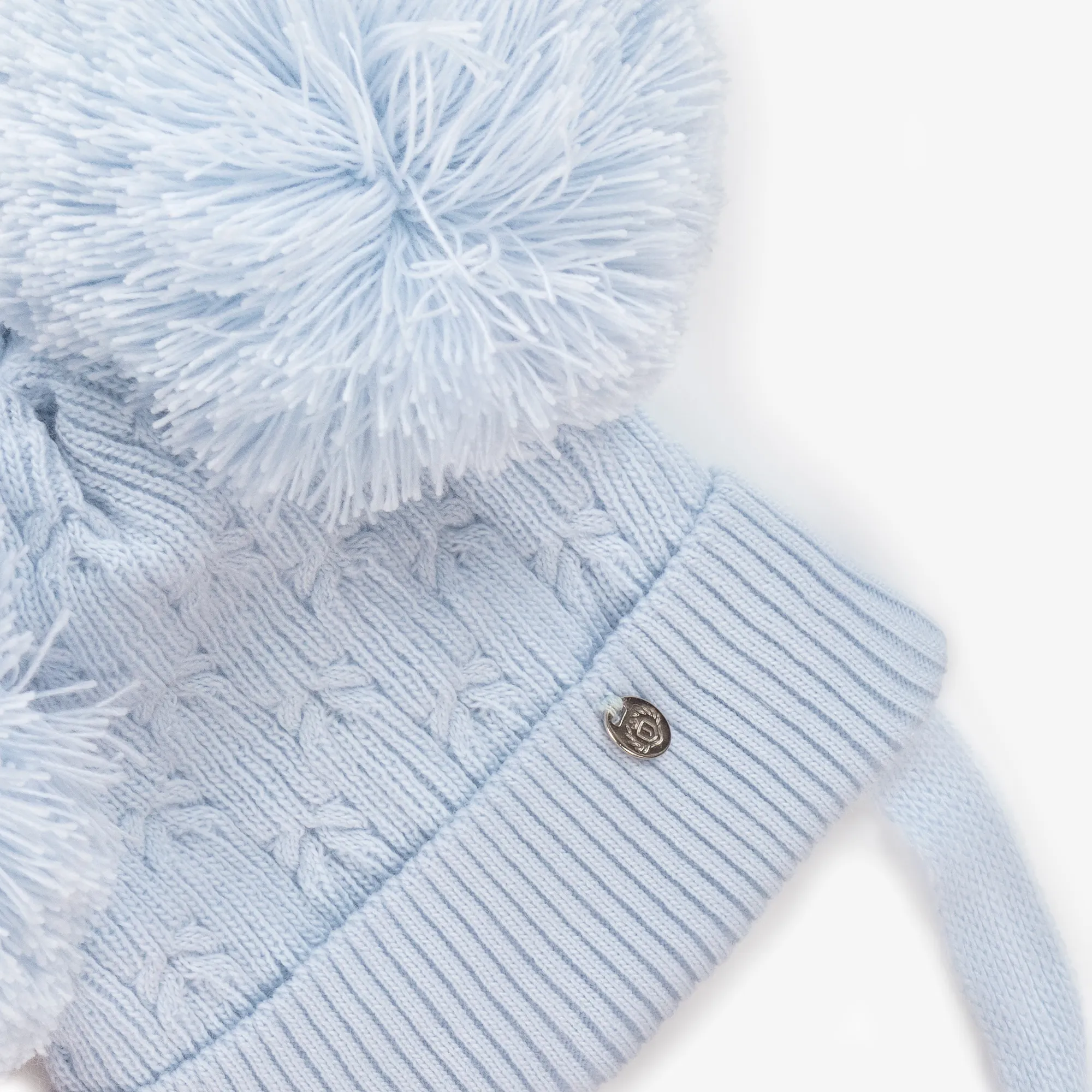 Pale Blue Knitted Pom-Pom Hat