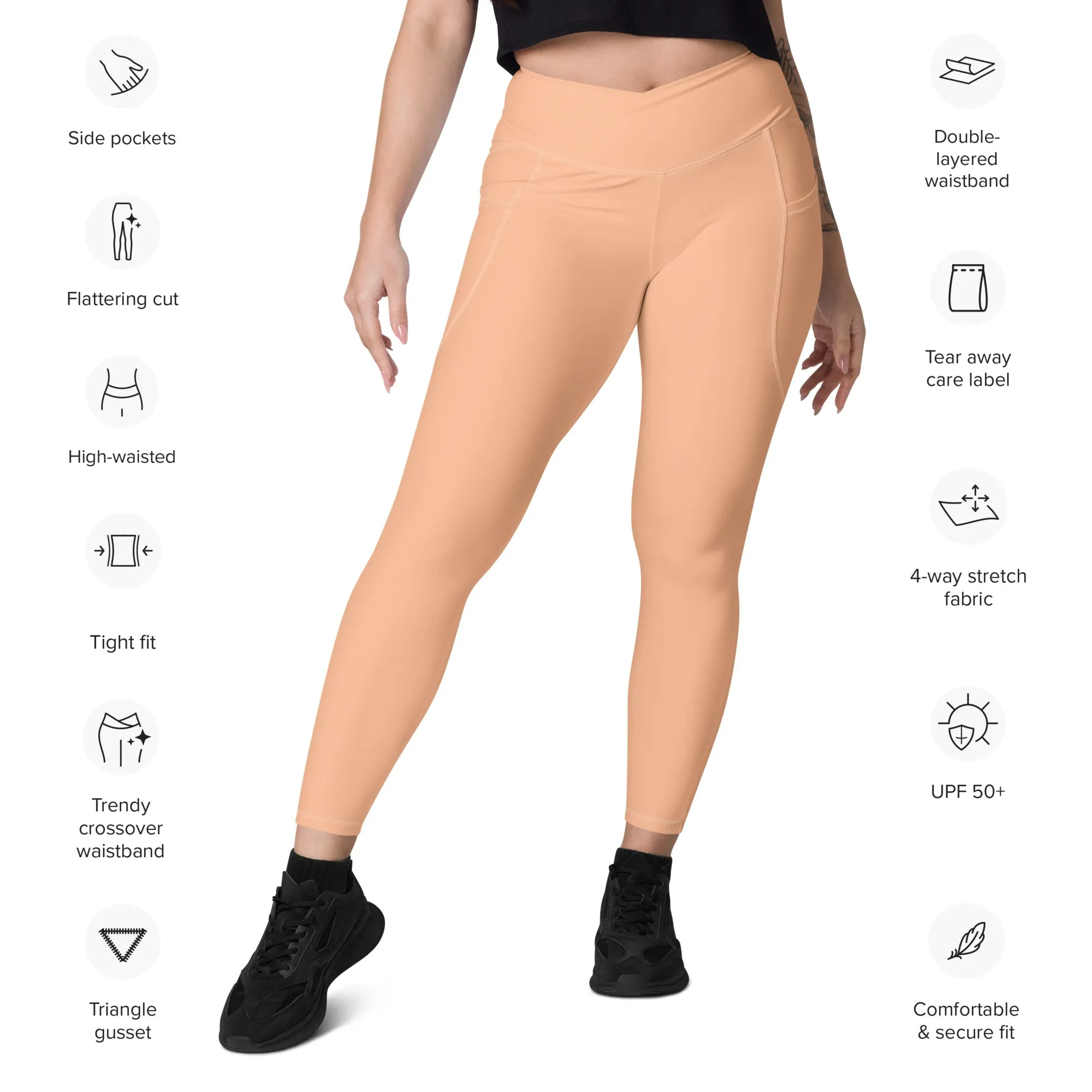 Peach Fuzz Crossover Leggings With Pockets