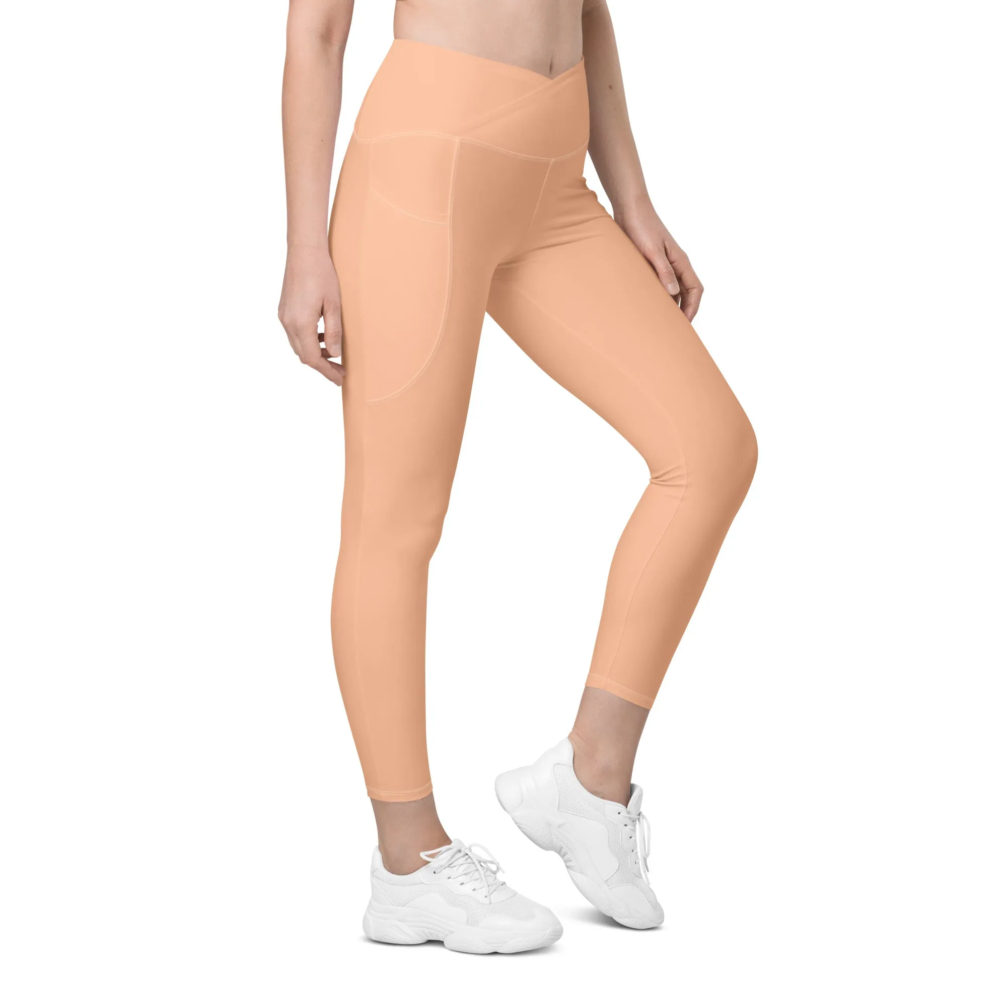 Peach Fuzz Crossover Leggings With Pockets