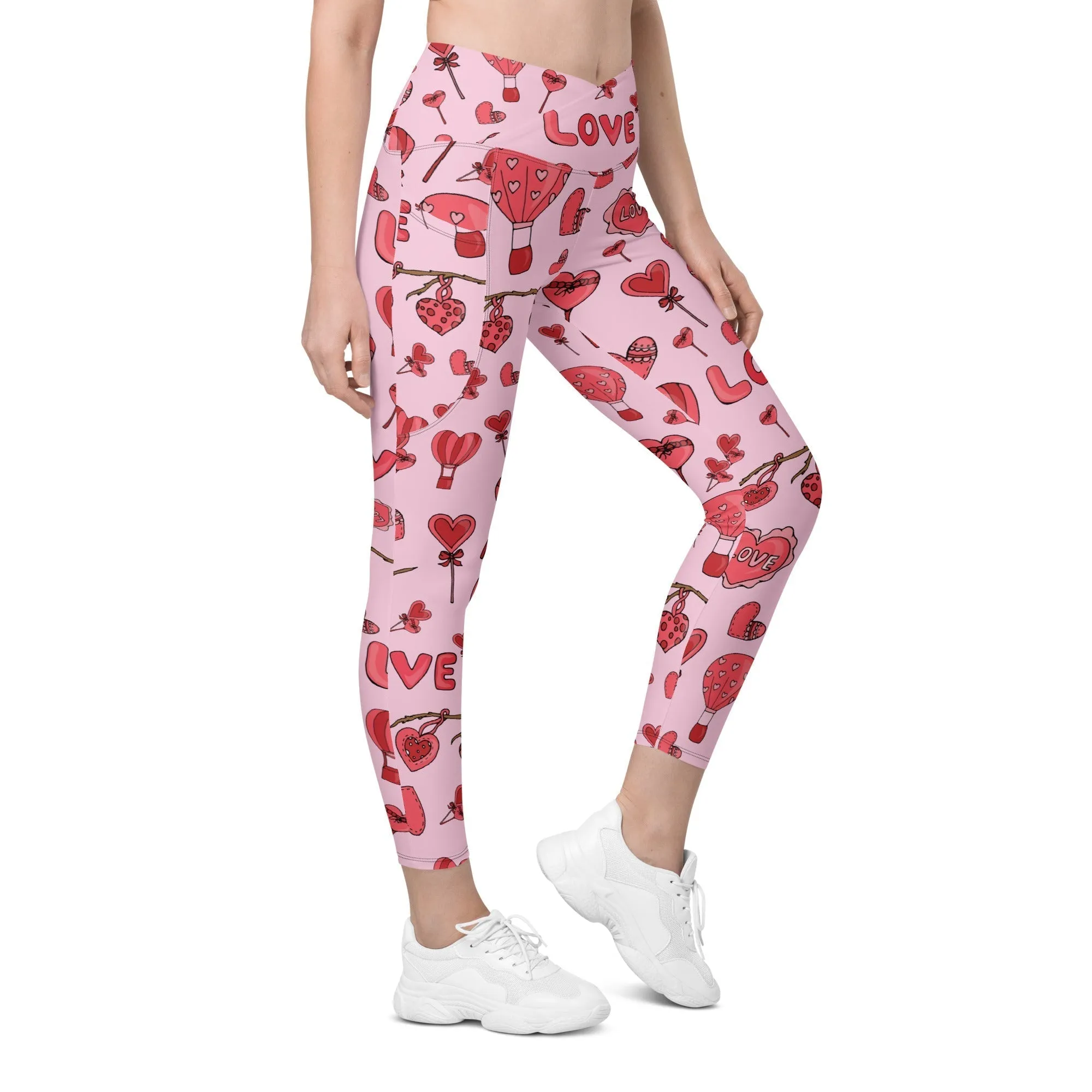 Pink Love Crossover Leggings With Pockets