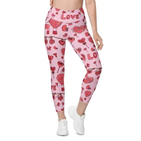 Pink Love Crossover Leggings With Pockets