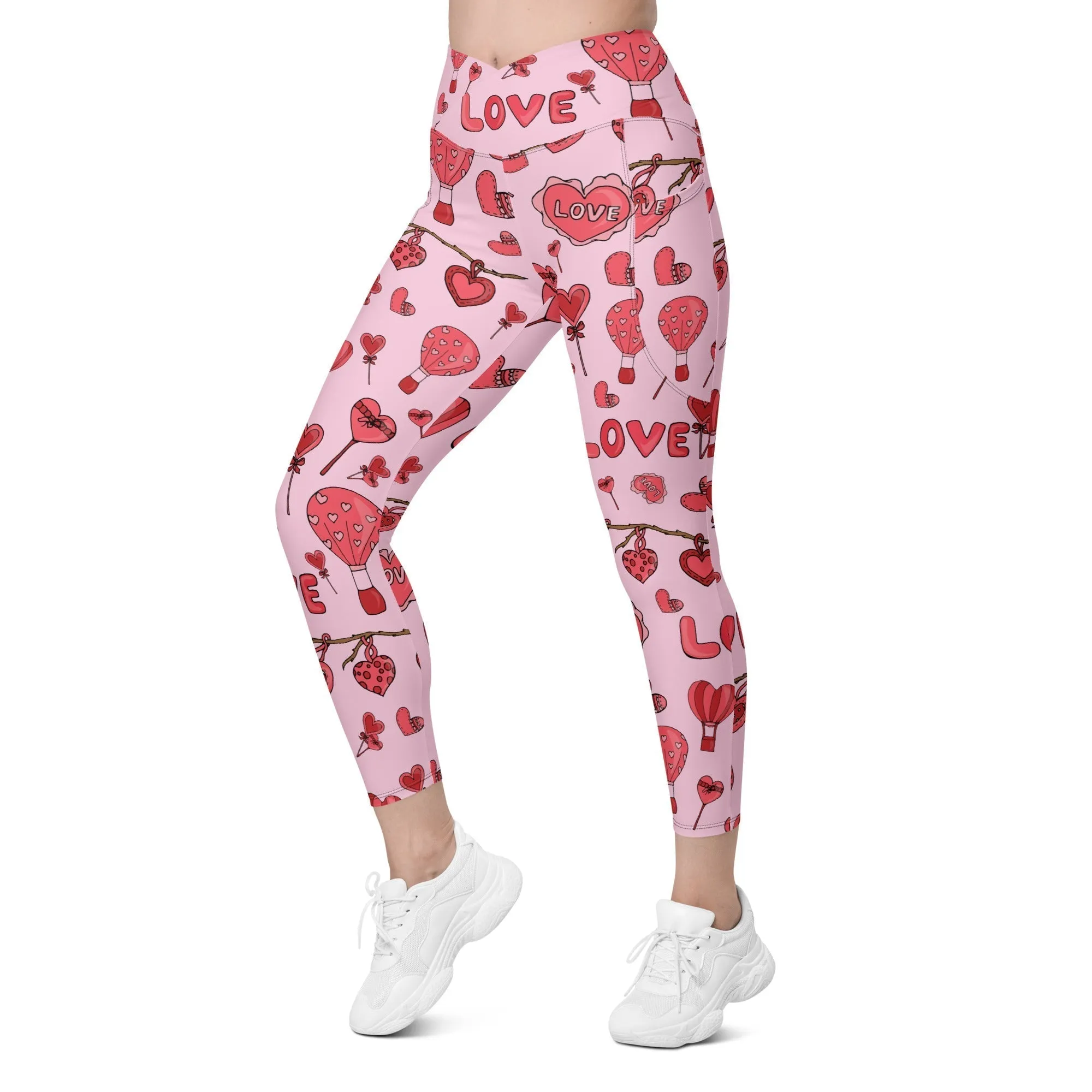 Pink Love Crossover Leggings With Pockets