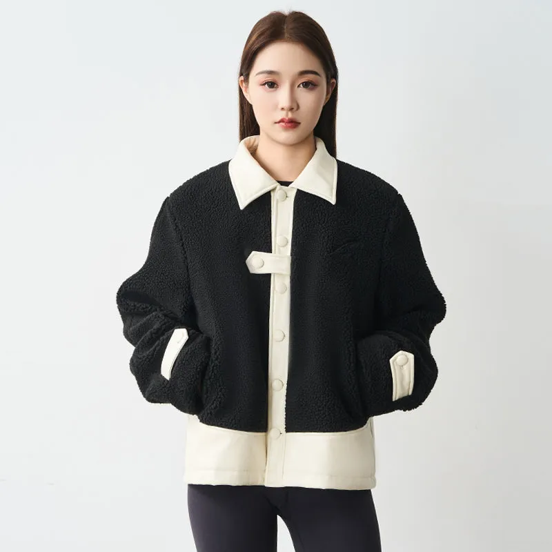 PU Leather Stitched Sherpa Jacket