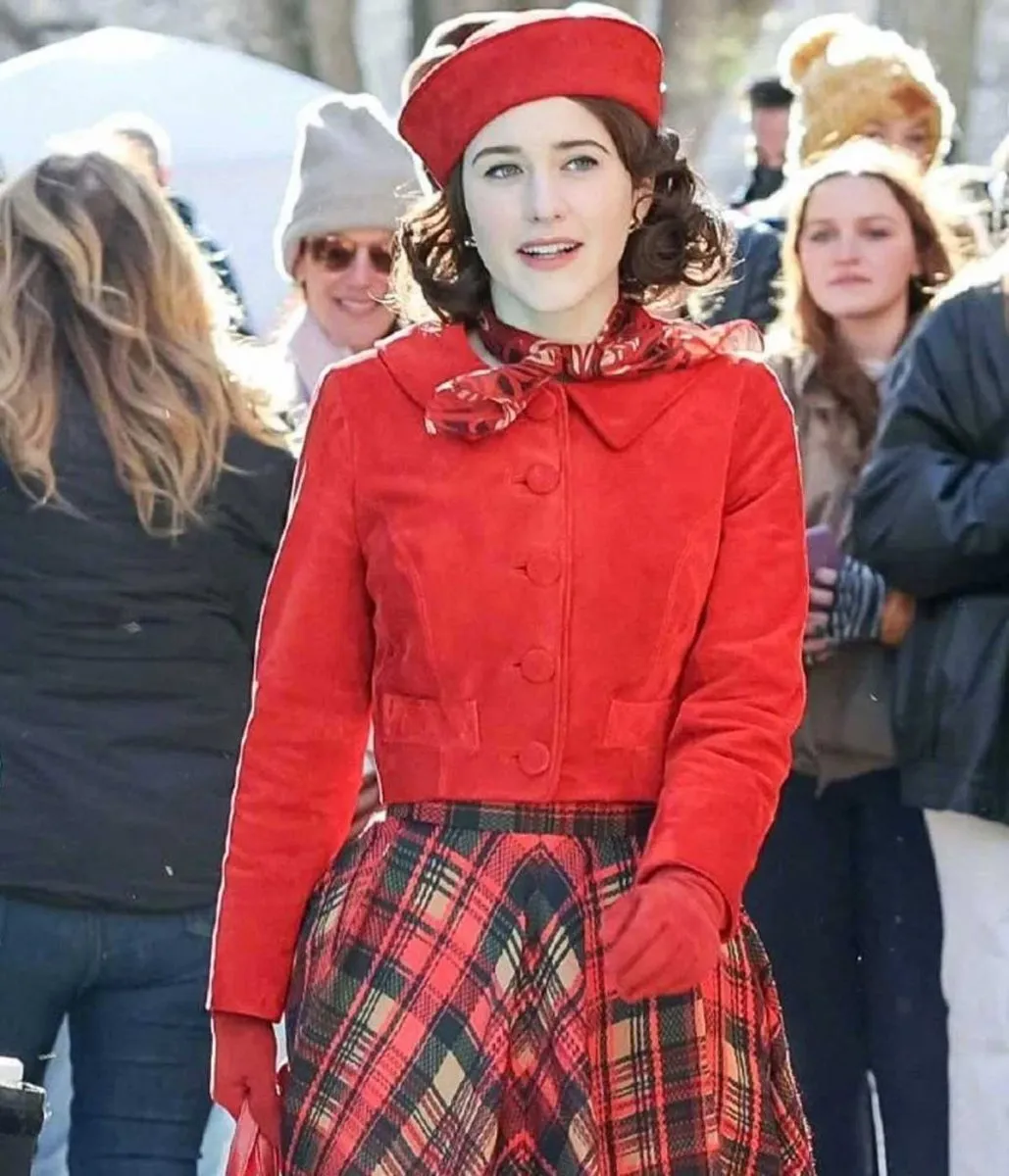 Rachel Brosnahan The Marvelous Mrs Maisel S05 Red Suede Jacket