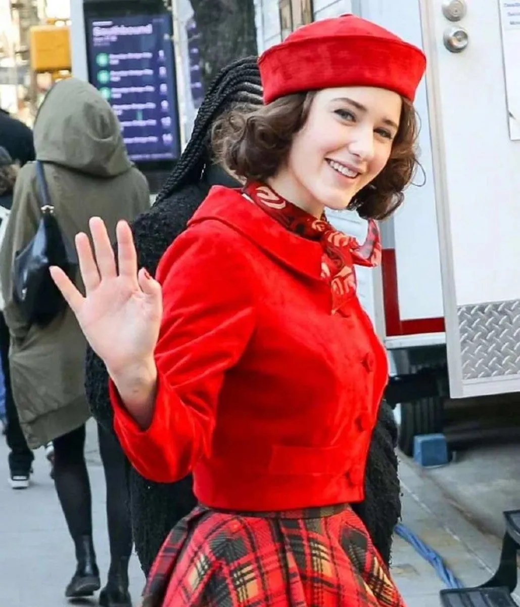 Rachel Brosnahan The Marvelous Mrs Maisel S05 Red Suede Jacket