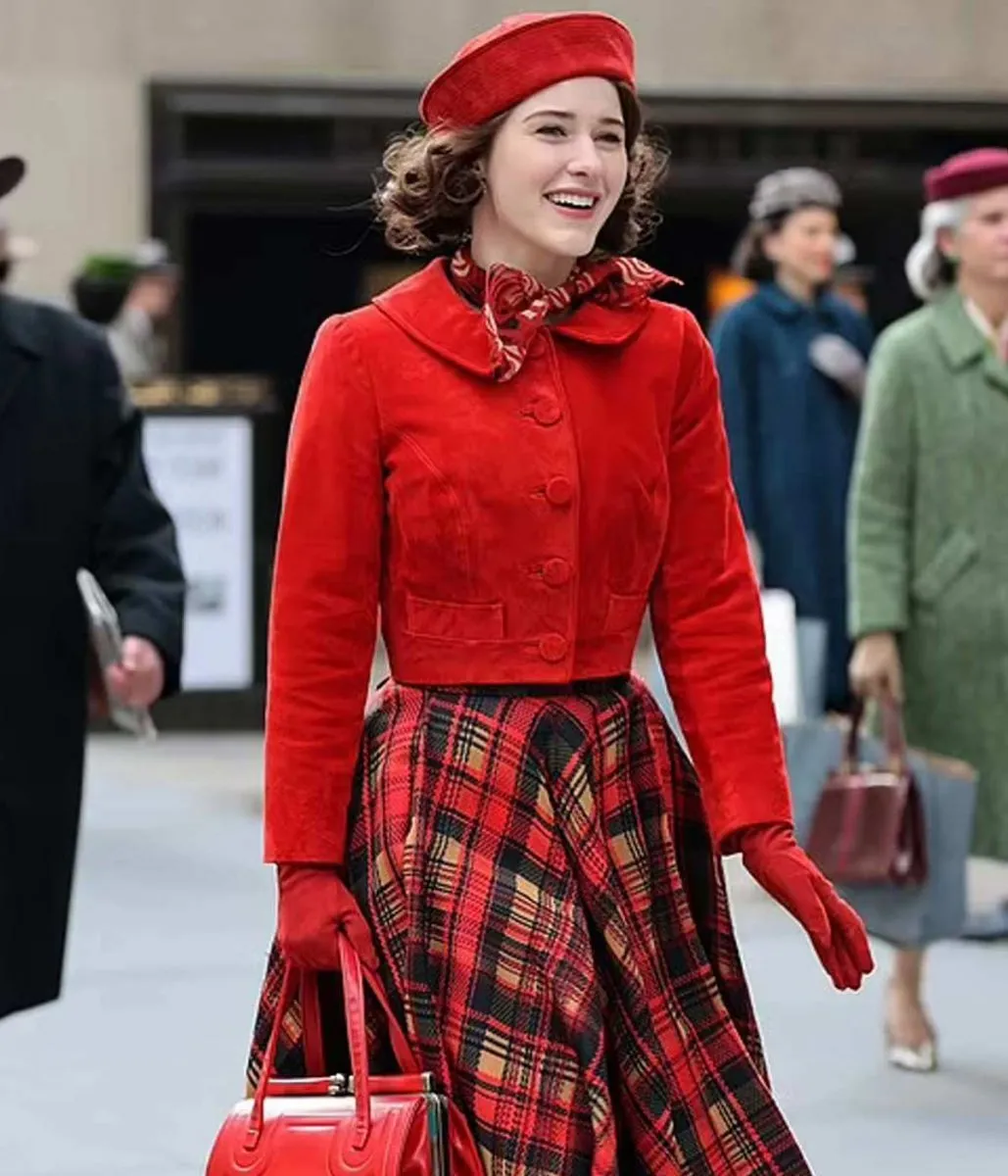 Rachel Brosnahan The Marvelous Mrs Maisel S05 Red Suede Jacket