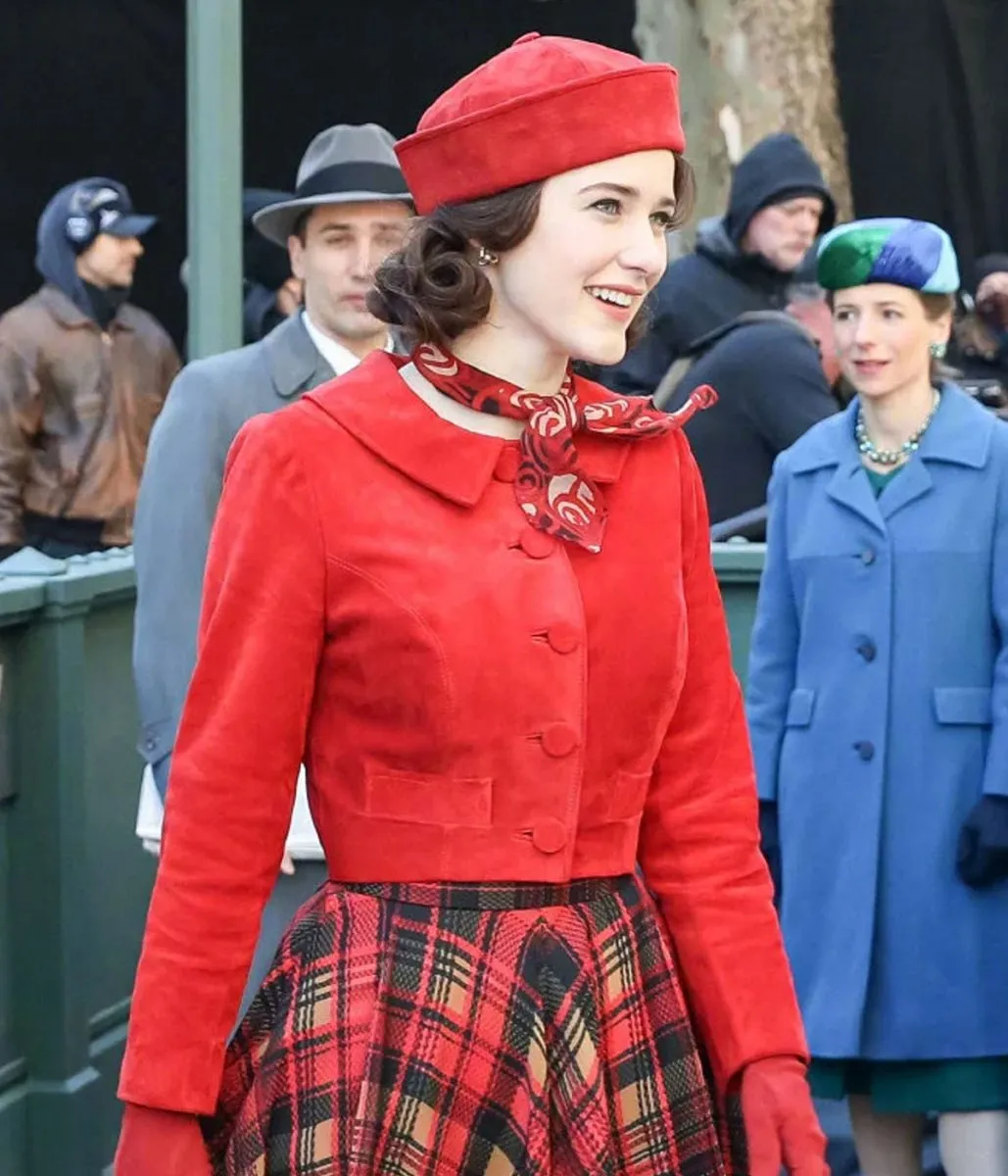 Rachel Brosnahan The Marvelous Mrs Maisel S05 Red Suede Jacket