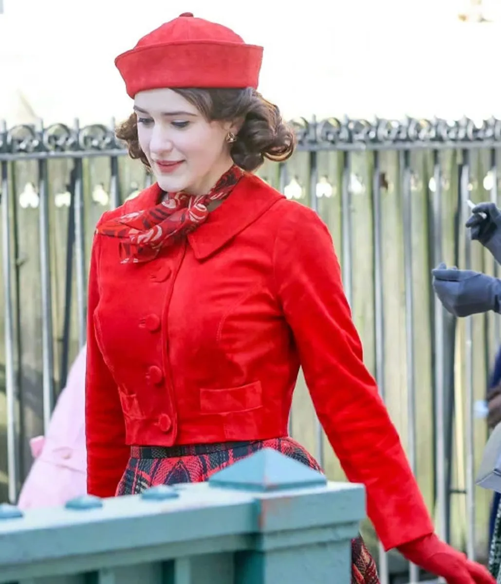 Rachel Brosnahan The Marvelous Mrs Maisel S05 Red Suede Jacket