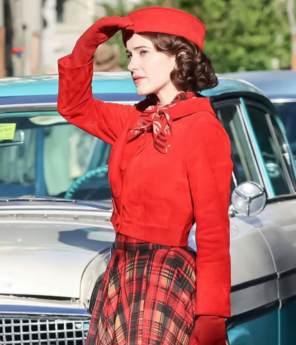 Rachel Brosnahan The Marvelous Mrs Maisel S05 Red Suede Jacket